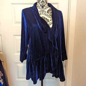 Blue velvet lace back cardigan